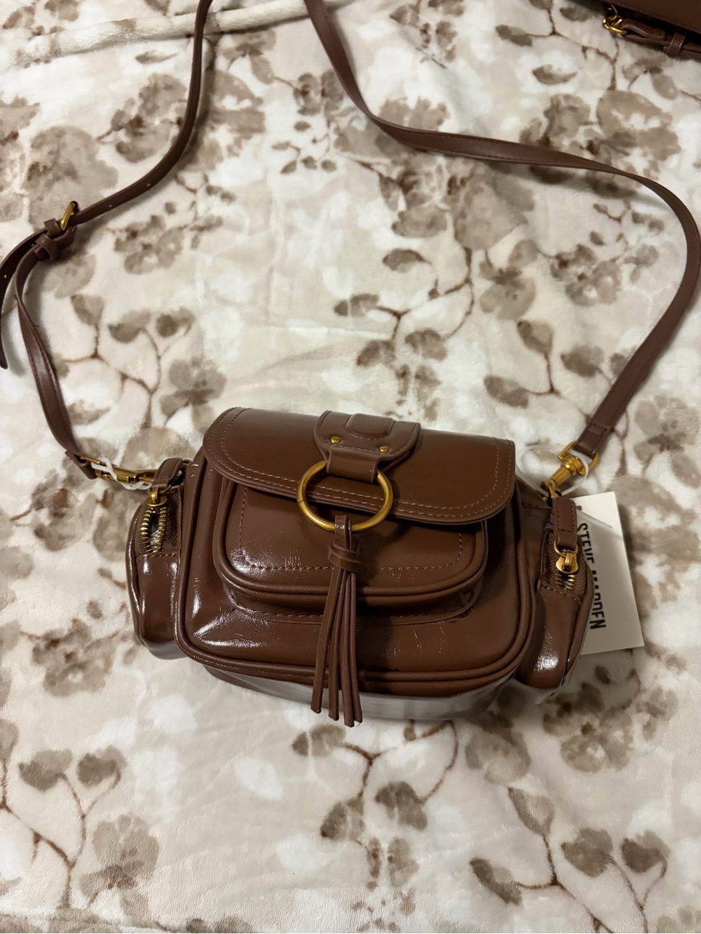 Steve Madden Brown Crossbody Bag with Gold Ring & Tassel
